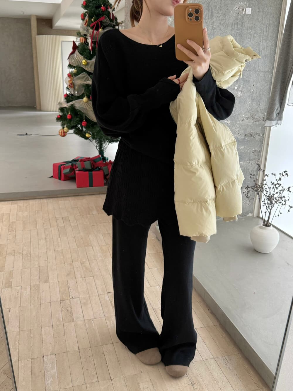 한 부서 긴팔 느긋한 바람 니트 스웨터 스웨터 여자 스트레이트 방귀 커튼 캐주얼 바지 패션 세트 투피스 세트 가을 겨울 상세 이미지 12