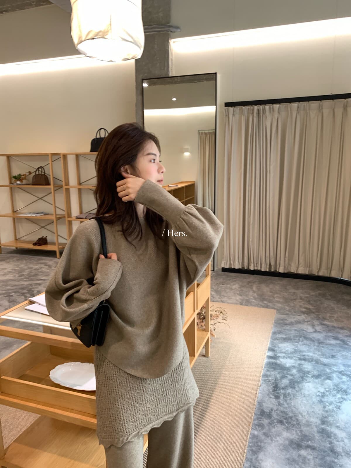 한 부서 긴팔 느긋한 바람 니트 스웨터 스웨터 여자 스트레이트 방귀 커튼 캐주얼 바지 패션 세트 투피스 세트 가을 겨울 상세 이미지 14