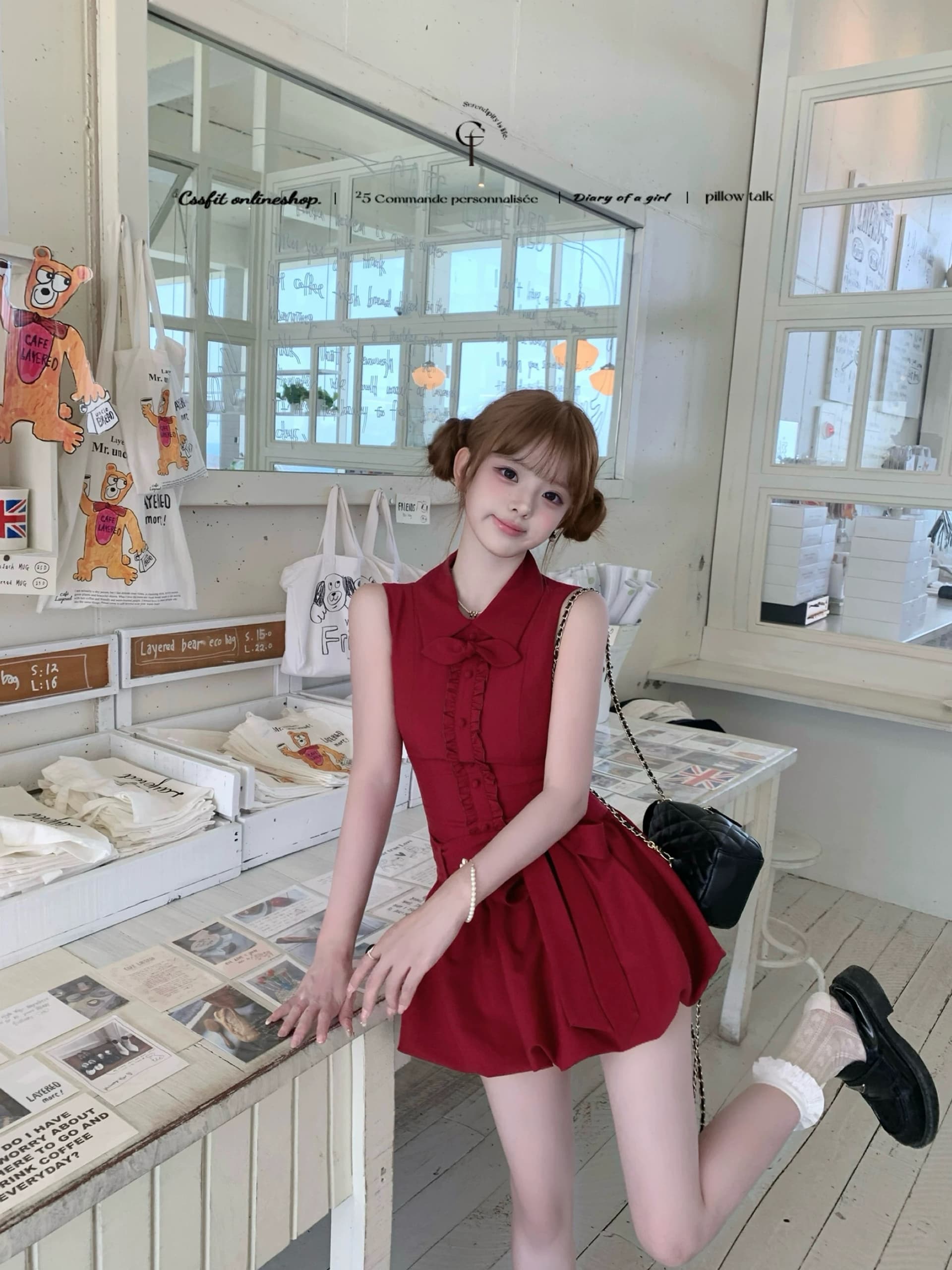 늦게 우산 우산 25ss 赤色 꽃 밤 자동차 PCT 어린이 빨간색 토끼 귀 셔츠 칼라 레이스업 꽃밭 드레스 상세 이미지 3