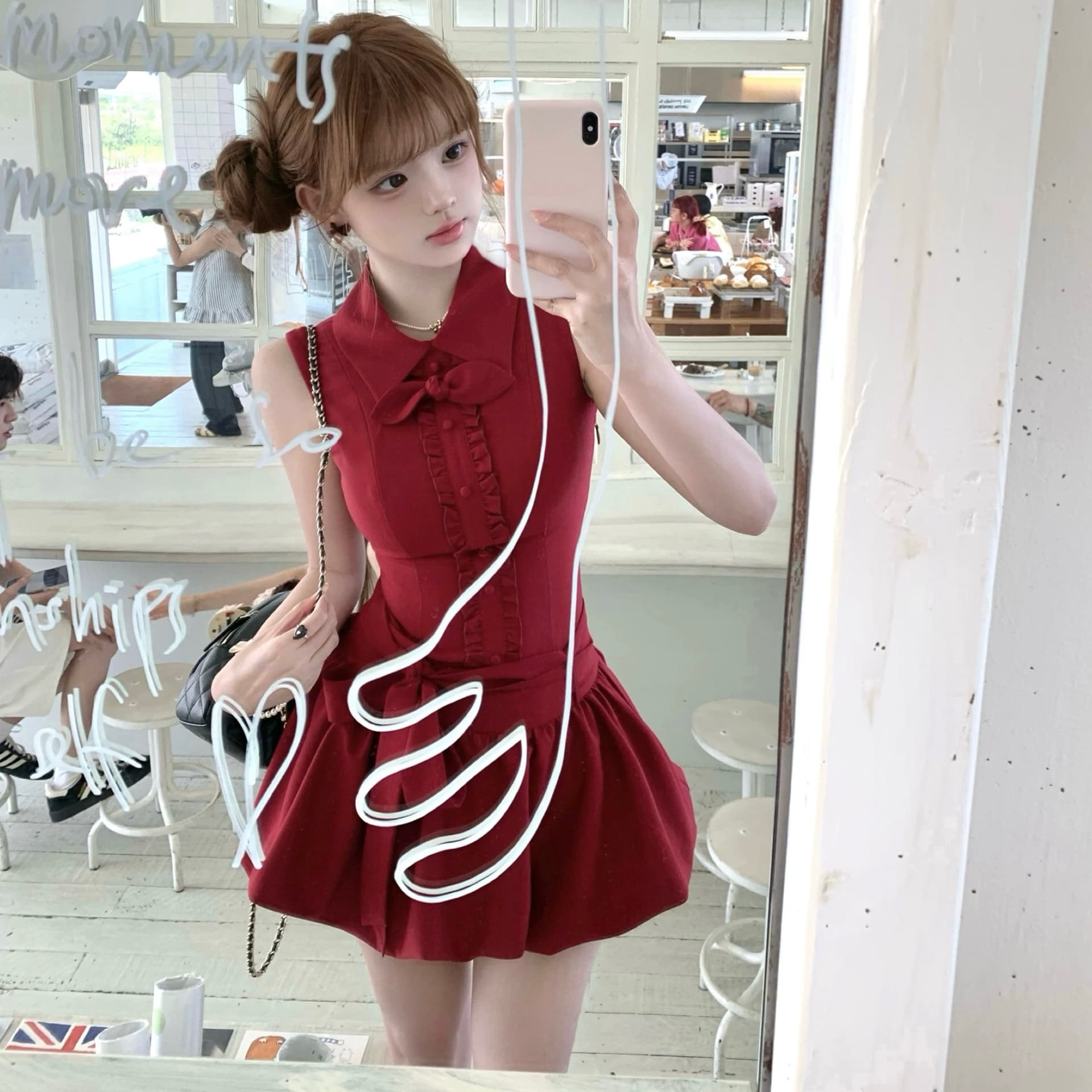 늦게 우산 우산 25ss 赤色 꽃 밤 자동차 PCT 어린이 빨간색 토끼 귀 셔츠 칼라 레이스업 꽃밭 드레스 이미지 3