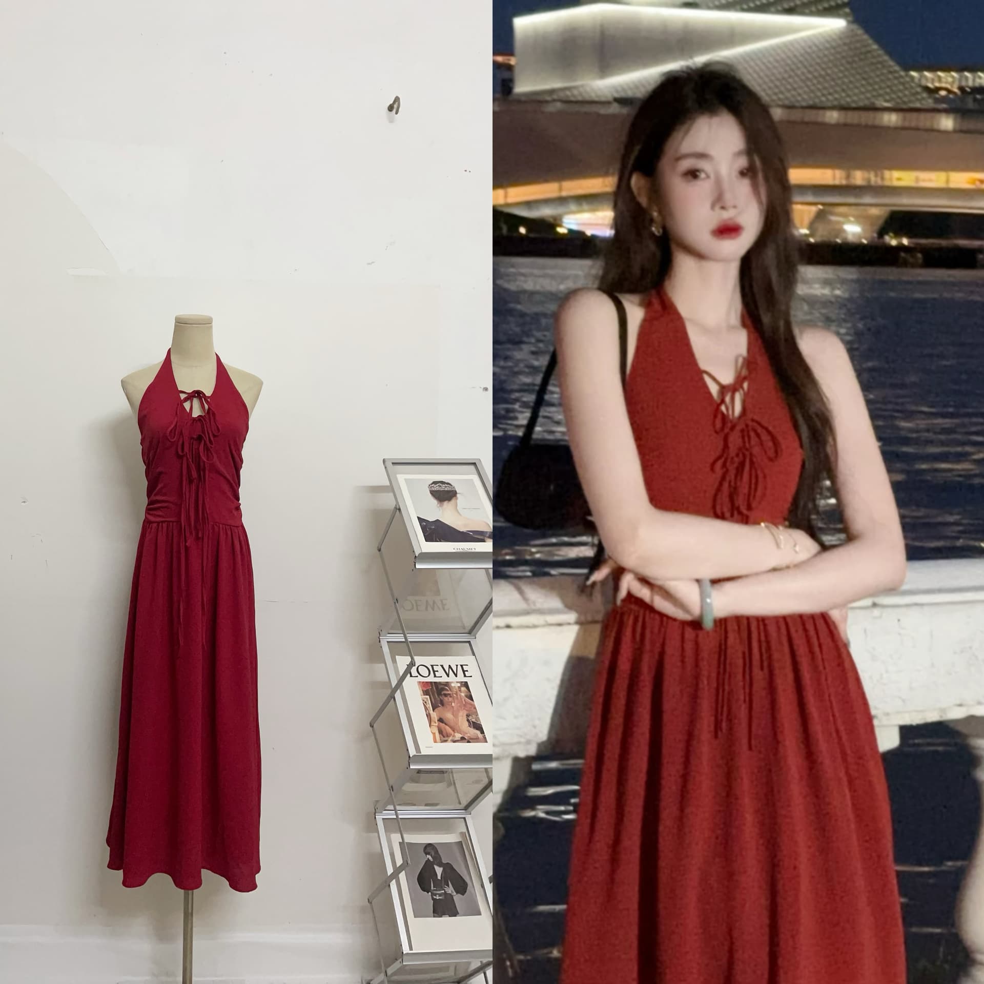 eia 하나 야오 여름 뮤즈 레트로 항구 바람 행침 목 백리스 드레스 여름 손 사 슬림해 보이는 프랑스식 롱 스커트