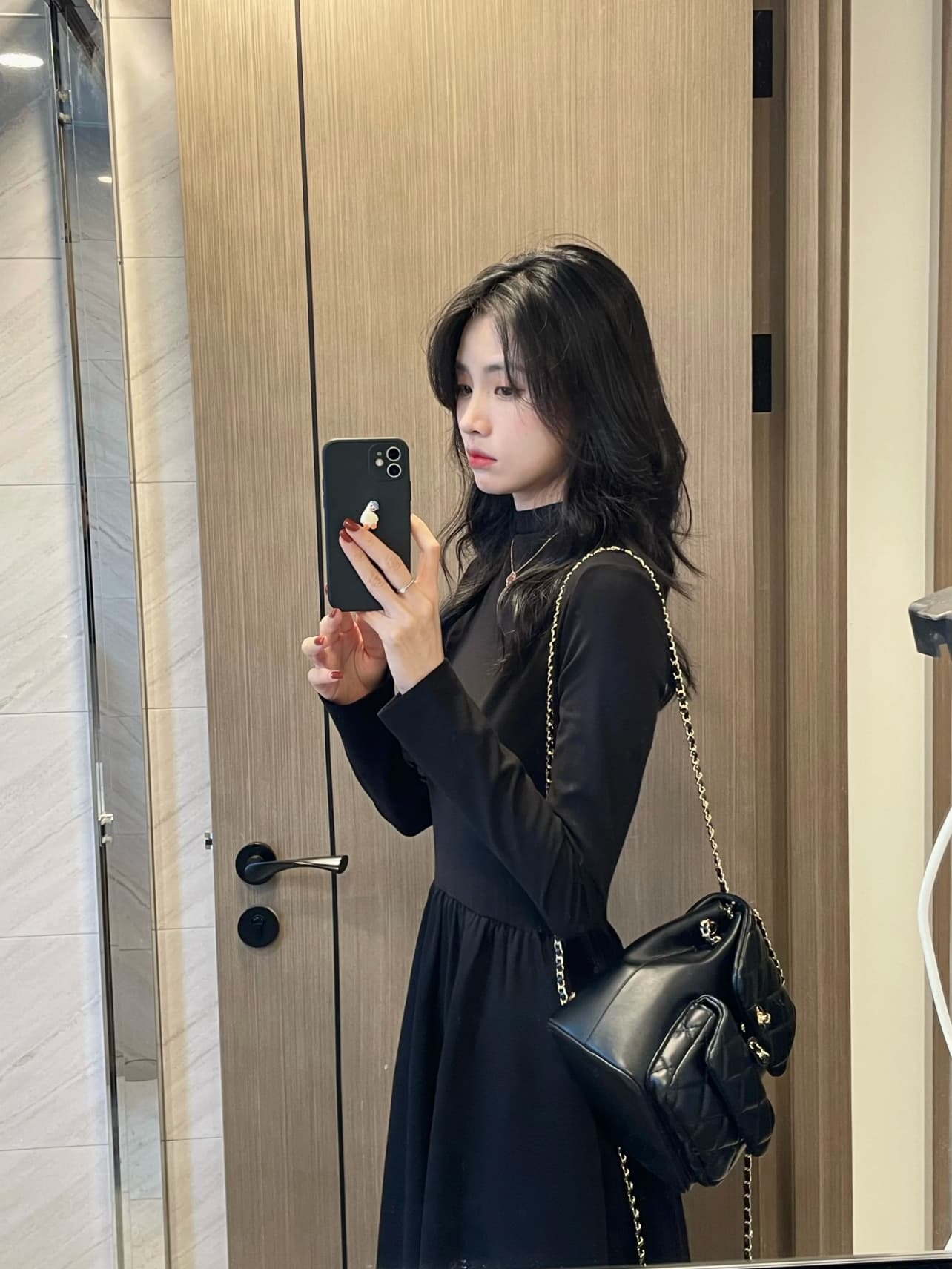 고급 센스 검정색 니트 드레스 길다 새로운 품격 그는 벤 바람 허리 수축 슬림해 보이는 길다 치마 상세 이미지 5