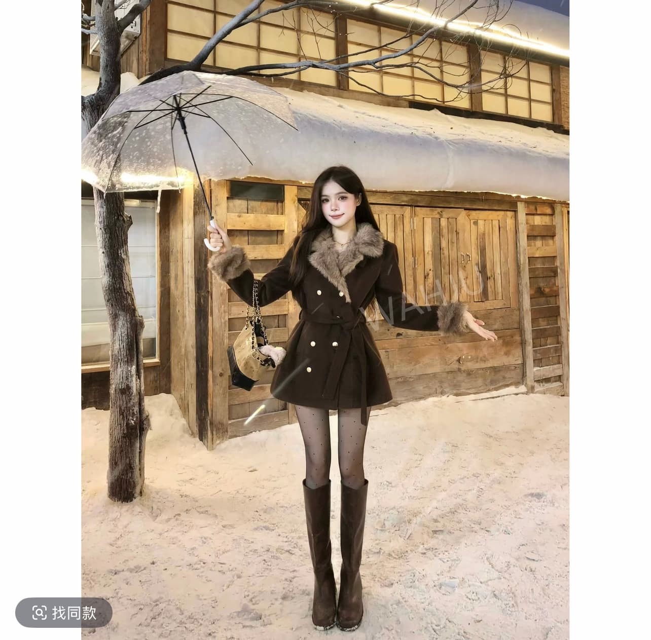 회화 솔루션 wahju 고대 복장 보여주기 필드 천 골드 분위기 센스 레이스업 허리 수축 이중 버튼 모직 외투 0038w 상세 이미지 4