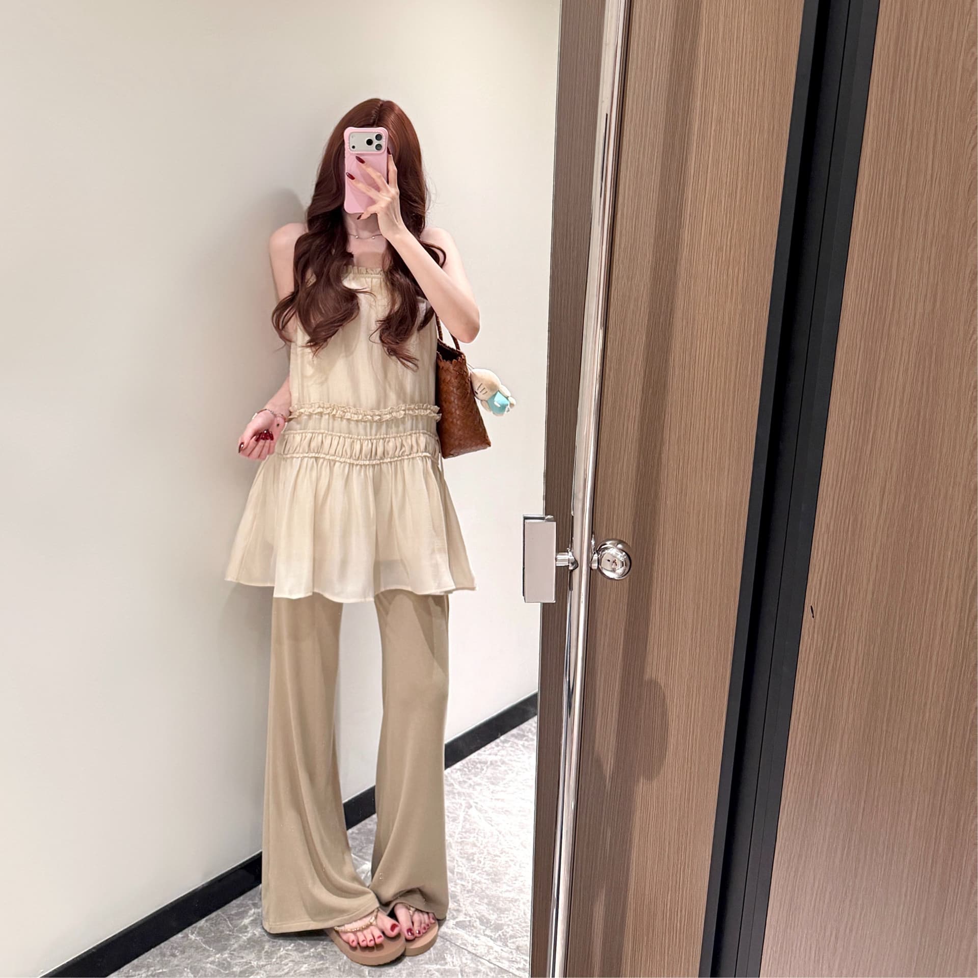 im ~까지 이슬 생각하기 같은 단락 라이 경기 서울 3 차원 주름 프릴 슬립 드레스 부드러운 도루 센스 마이크로 a 드레스 상세 이미지 5
