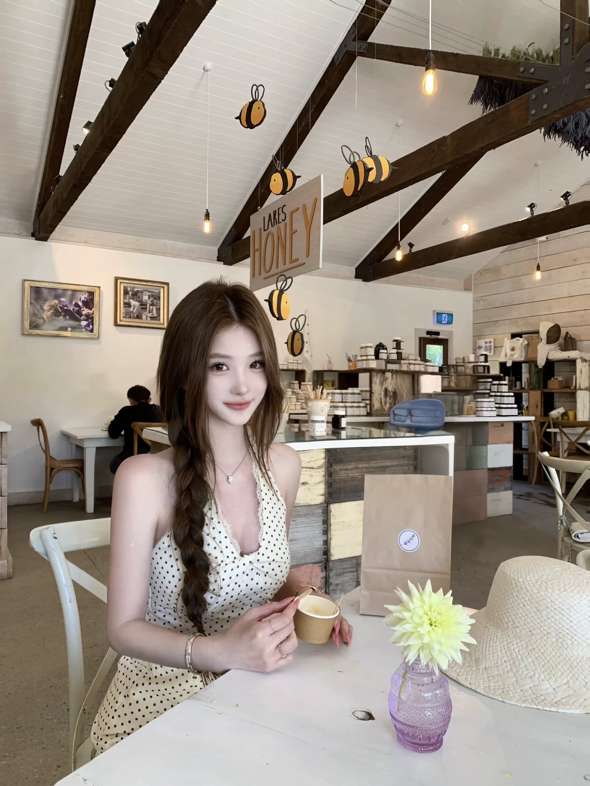 0408 jmshop 도트 무늬 효과 쉬폰 도트 무늬 프린트 행침 목 드레스 이미지 3