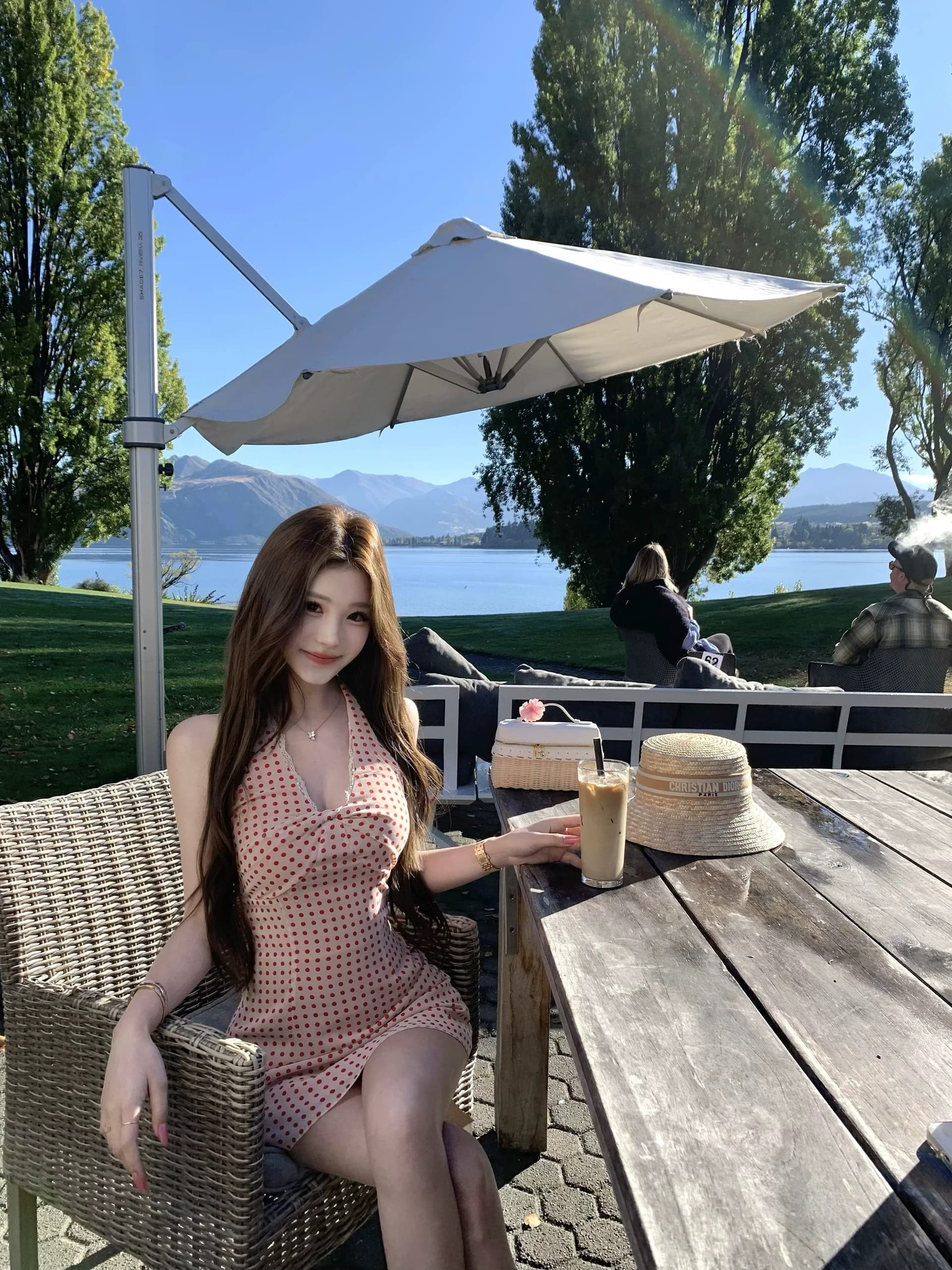 0408 jmshop 도트 무늬 효과 쉬폰 도트 무늬 프린트 행침 목 드레스 상세 이미지 4