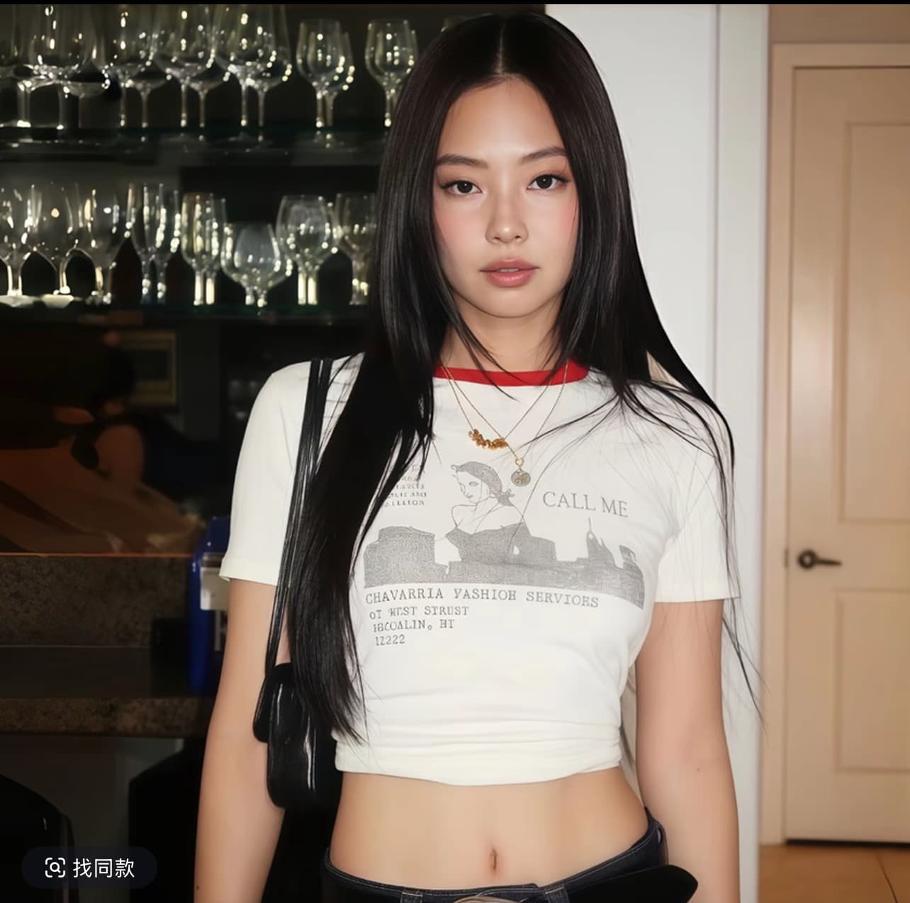부드럽게 6 월 지점 자르다 당겨서 jennie 같은 단락 트렌디 럭셔리 jennie 음악 축제 프린트 티셔츠 lwj26b2t1581 상세 이미지 1