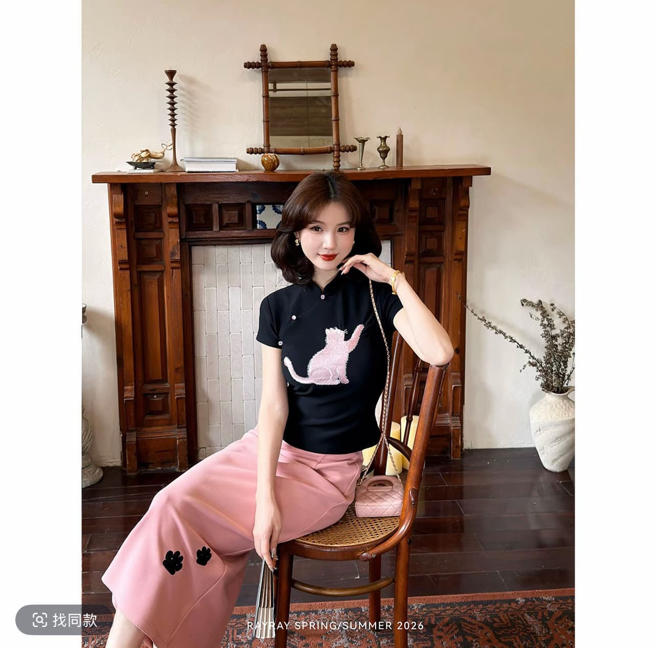 새로운 중식 국풍 새싹 잘 생긴 고양이 발톱 달콤한 사쿠라 고양이 자수 세트 여성 치파오 맨위 타이트 스커트 반신 스커트 이미지 4