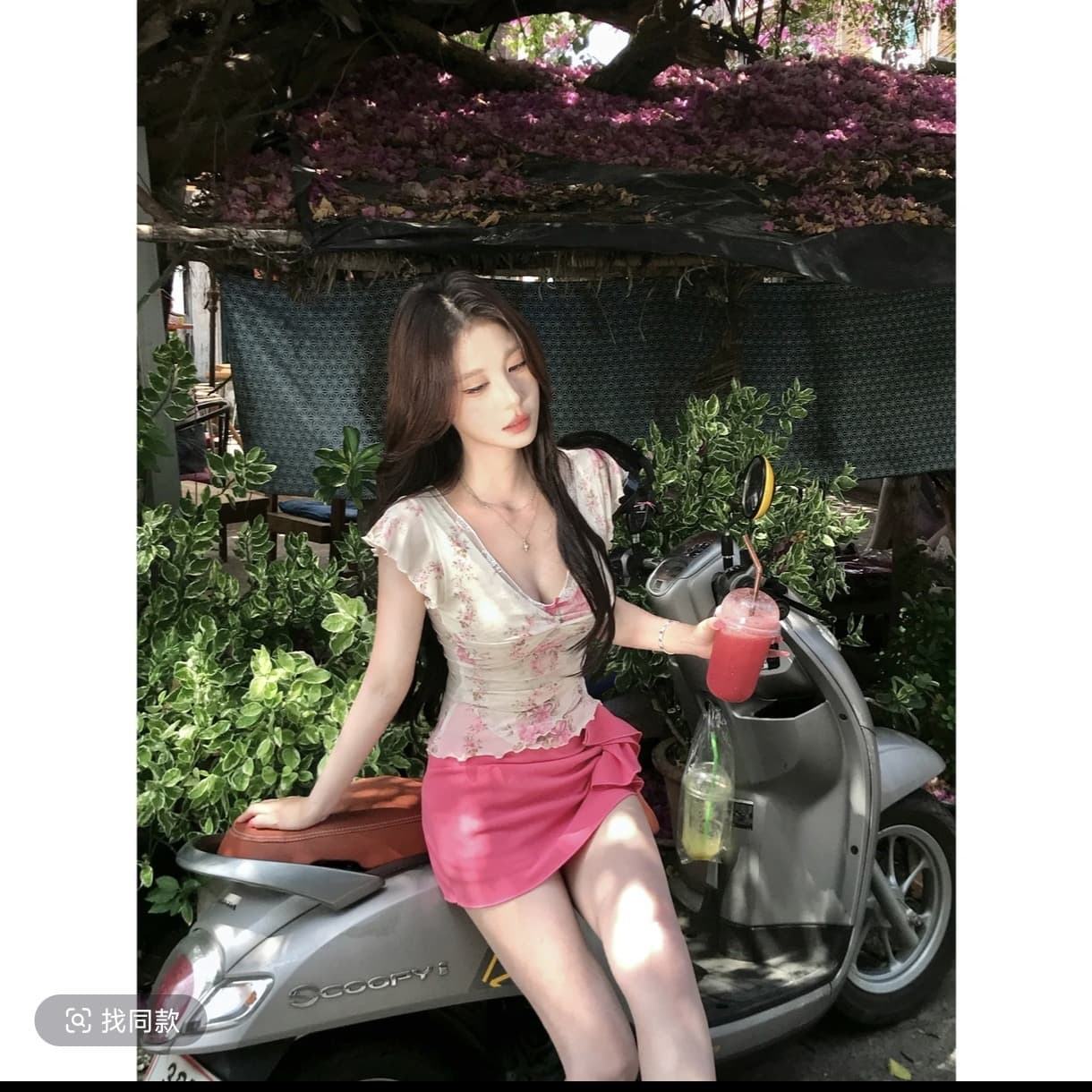 얕은 쇼어 책 제인 레이스 V넥 날다 소매 꽃무늬 반팔 여름 달콤함 핫걸 순수한 욕망 센스 상세 이미지 3
