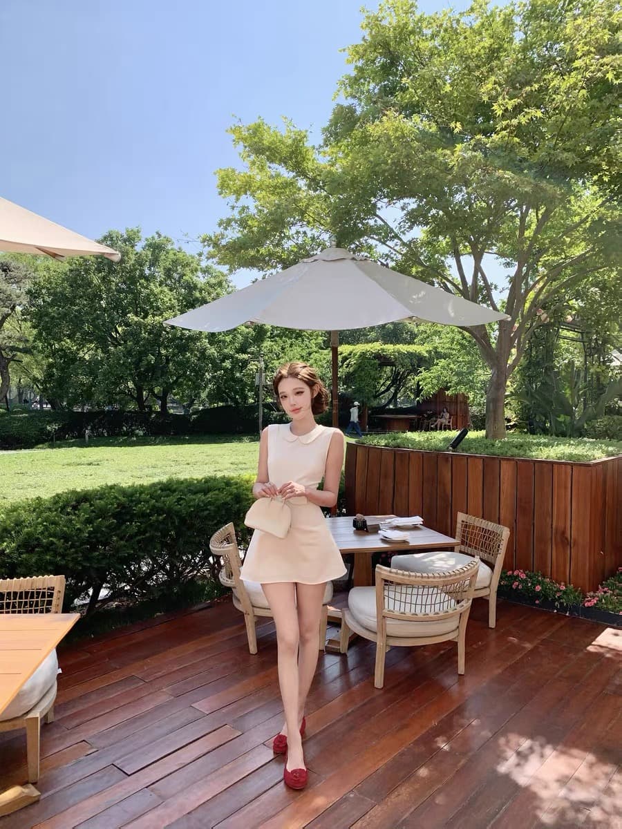 0526 jmshop 윈저 미스 tr 사선 무늬 웨스트 로드 중 베이비 칼라 드레스 한 마디 민소매 조끼 스커트 상세 이미지 2