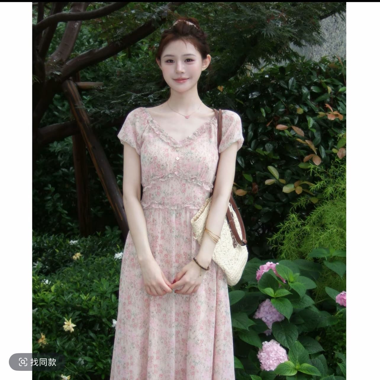 프릴 수 있습니다. 오프숄더 꽃무늬 더블 크레이프 명중 가져 가라. 배당 서클 아름다움 조용한 꽃무늬 드레스 xmmj118 상세 이미지 4
