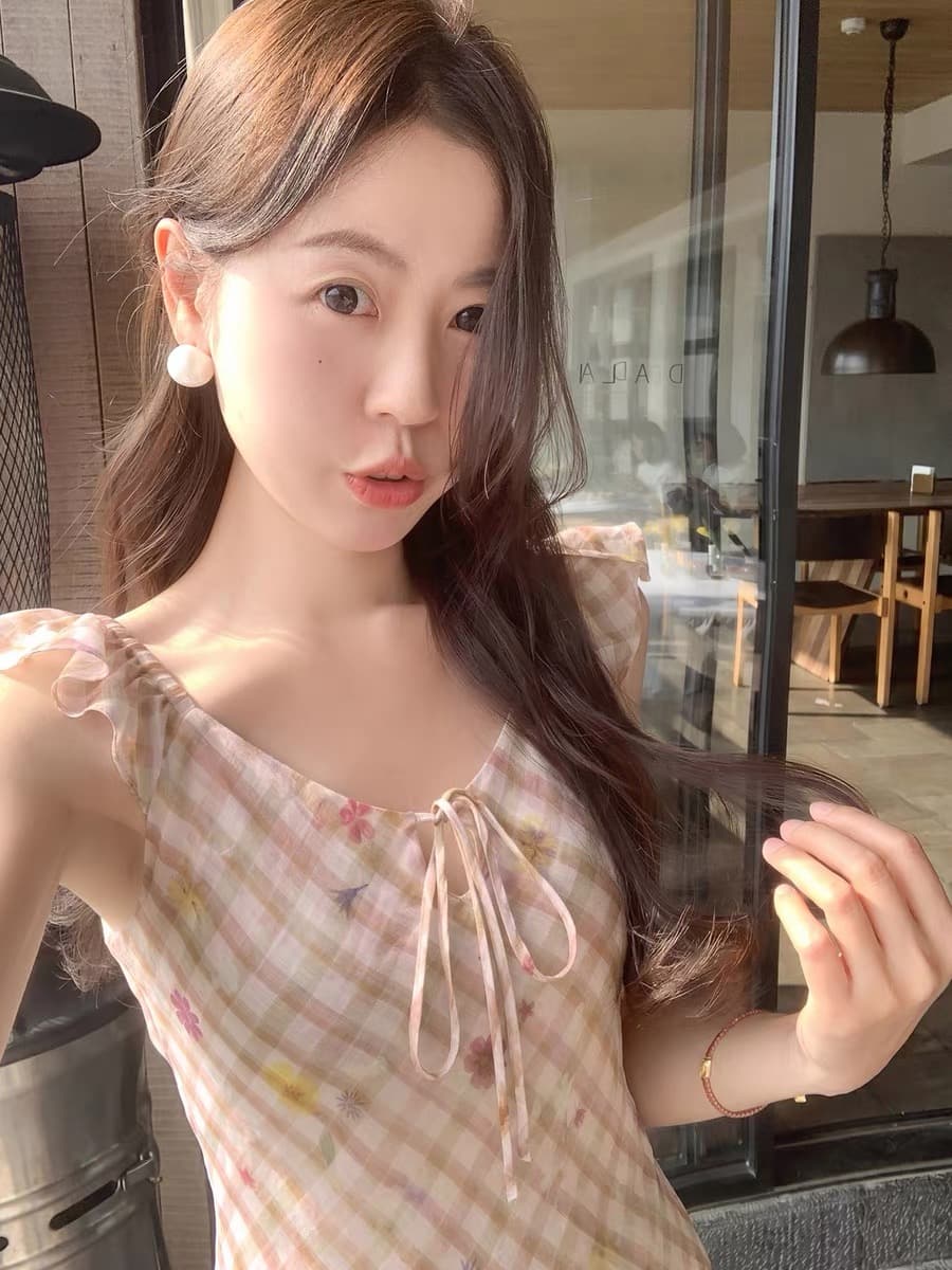 한 번 작은 짭짤한 5 31-6 2 한 조각 85 접기 슛 2개 8 접기 핑크색 꽃무늬 드레스 이미지 2