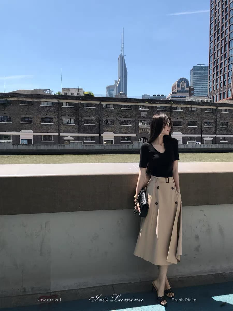 iris lumina 예약하기 어둡고 조용한 라이 경기 서울 코튼 teev 칼라 티셔츠 여름 단색 미니멀리즘 출퇴근 중간 소매 맨위 상세 이미지 7