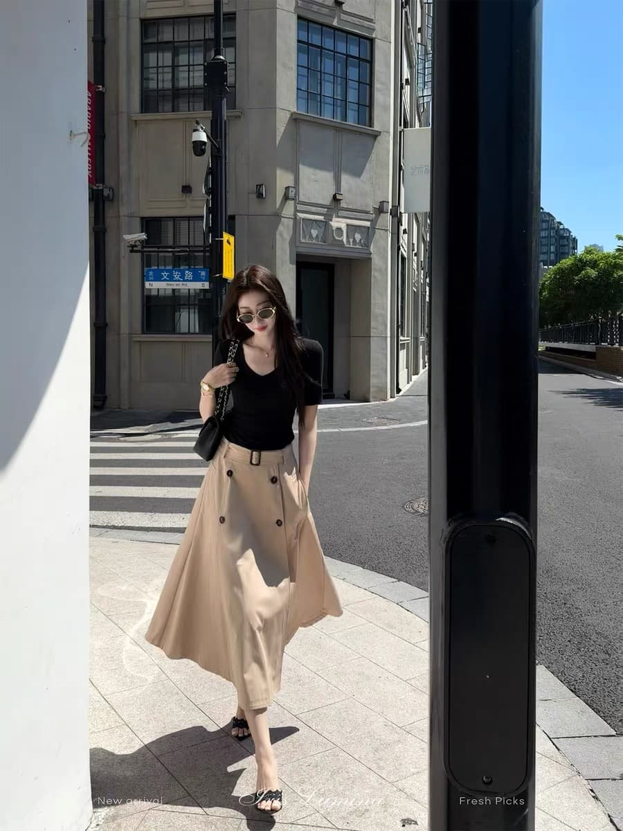iris lumina 예약하기 어둡고 조용한 파리 여자 일러스트레이션 영국식 바람 반신 스커트 여성 여름 캐주얼 미니멀리즘 반 스커트 상세 이미지 5