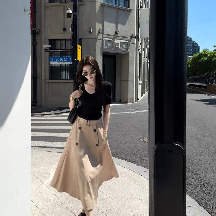 iris lumina 예약하기 어둡고 조용한 파리 여자 일러스트레이션 영국식 바람 반신 스커트 여성 여름 캐주얼 미니멀리즘 반 스커트 이미지 5