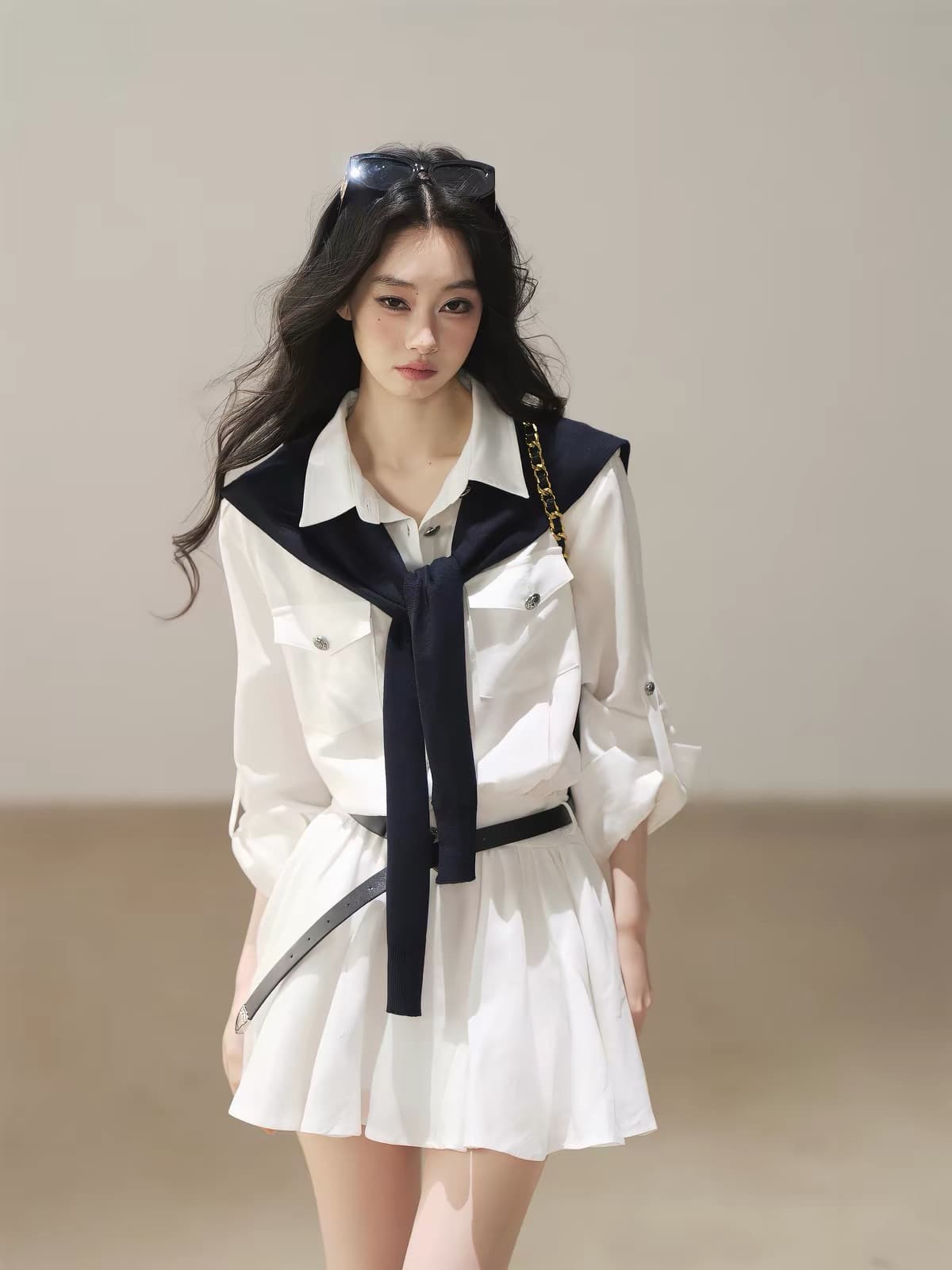 aomalm 덜 또한 눈 달빛 쉔 바다 속으로 높음 지혜 센스 착용 가져 가라. 셔츠 여성 드레스 가을 퍼프 스커트 미니 스커트 상세 이미지 4