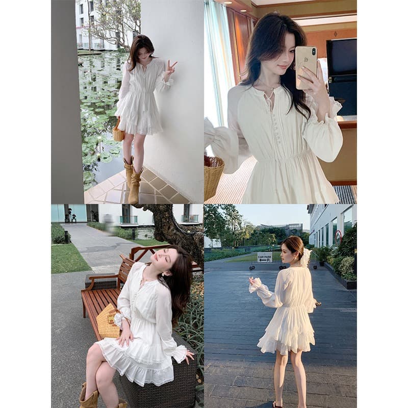 매화 요리 한 이순신 로라 소녀 똑똑한 꽃잎 샤오 바이 치마 레이스 무거운 이중층 연꽃 잎 드레스 이미지 5