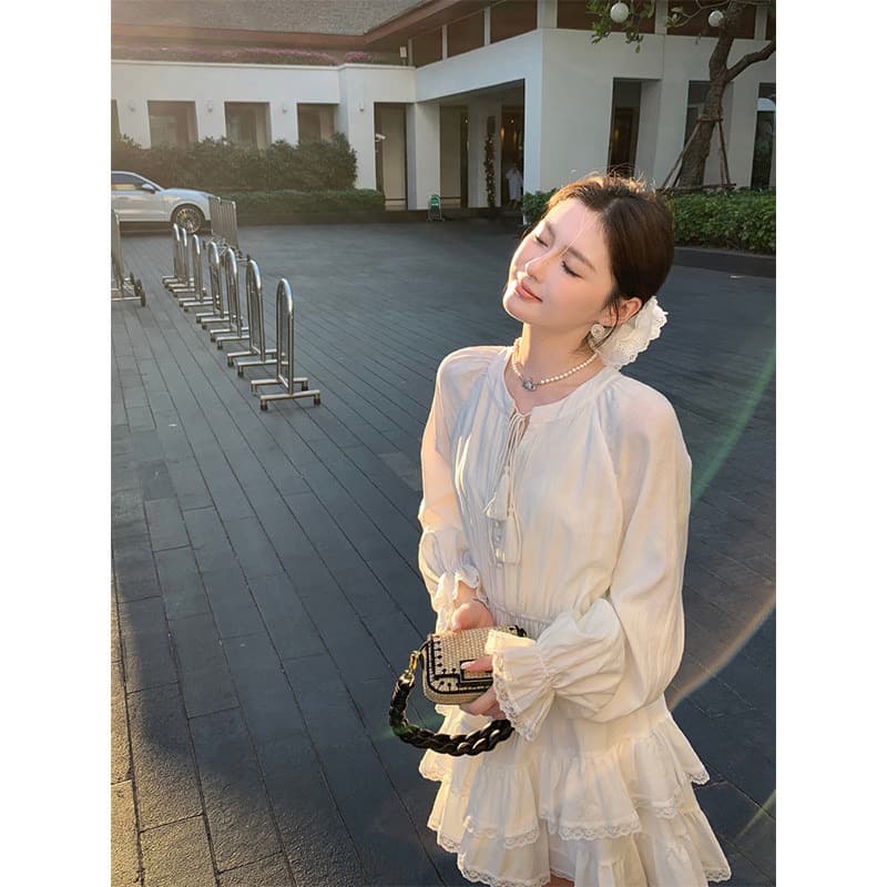 매화 요리 한 이순신 로라 소녀 똑똑한 꽃잎 샤오 바이 치마 레이스 무거운 이중층 연꽃 잎 드레스 상세 이미지 2