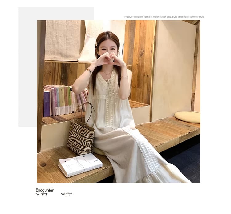 2026 여름 새로운 출산 착용 빅 사이즈 민소매 매운맛 엄마 루즈핏 슬림해 보이는 패치워크 임신 기간 착용 가져 가라. 드레스 상세 이미지 6