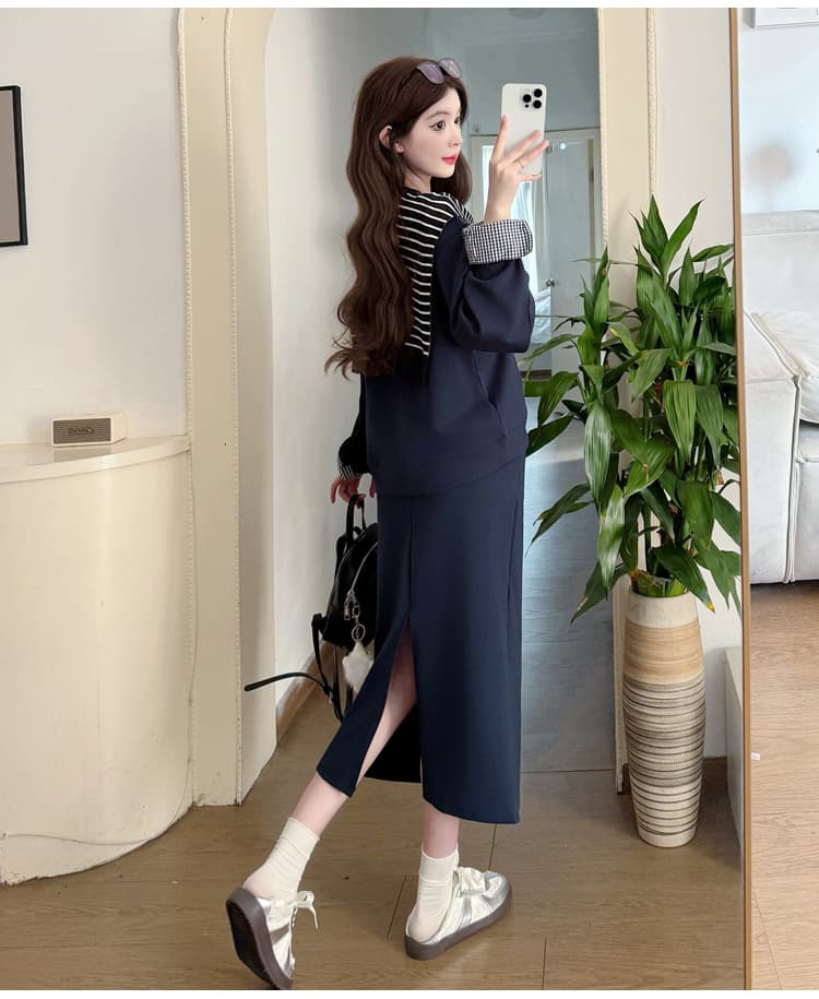 가을 겨울 새로운 출산 착용 품격 투피스 세트 루즈핏 슬림해 보이는 느긋한 와이드 레그 팬츠 임신 기간 착용 가져 가라. 투피스 세트 매운맛 엄마 상세 이미지 20
