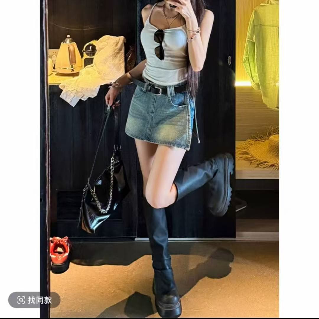 청 작은 밝은 파란색 측면 트임 데님 짧은 바지 여성 2026 여름 새로운 디자인 센스 디스플레이 높음 슬림해 보이는 디스플레이 다리 길이 이미지 4