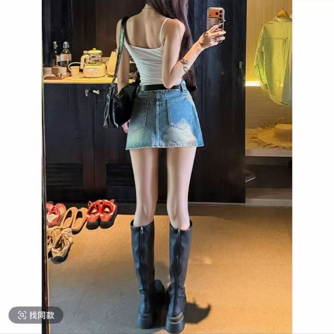 청 작은 밝은 파란색 측면 트임 데님 짧은 바지 여성 2026 여름 새로운 디자인 센스 디스플레이 높음 슬림해 보이는 디스플레이 다리 길이 이미지 5
