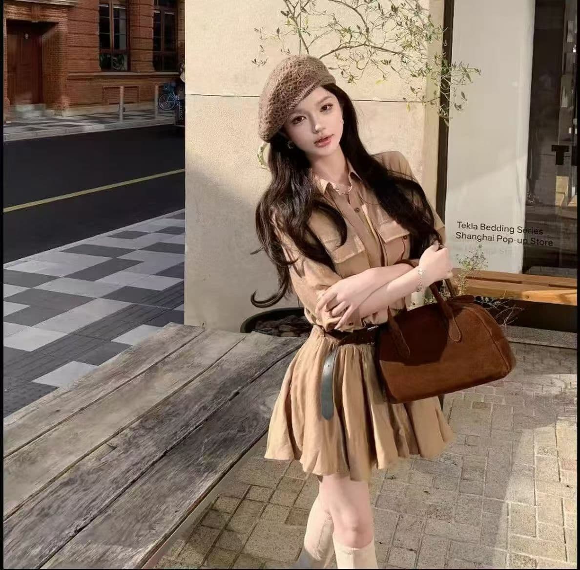원 유안 반도 행침 바람 바 En 바람 워크웨어 패션 슬림해 보이는 드레스 벨트 포함 숄 이미지 2