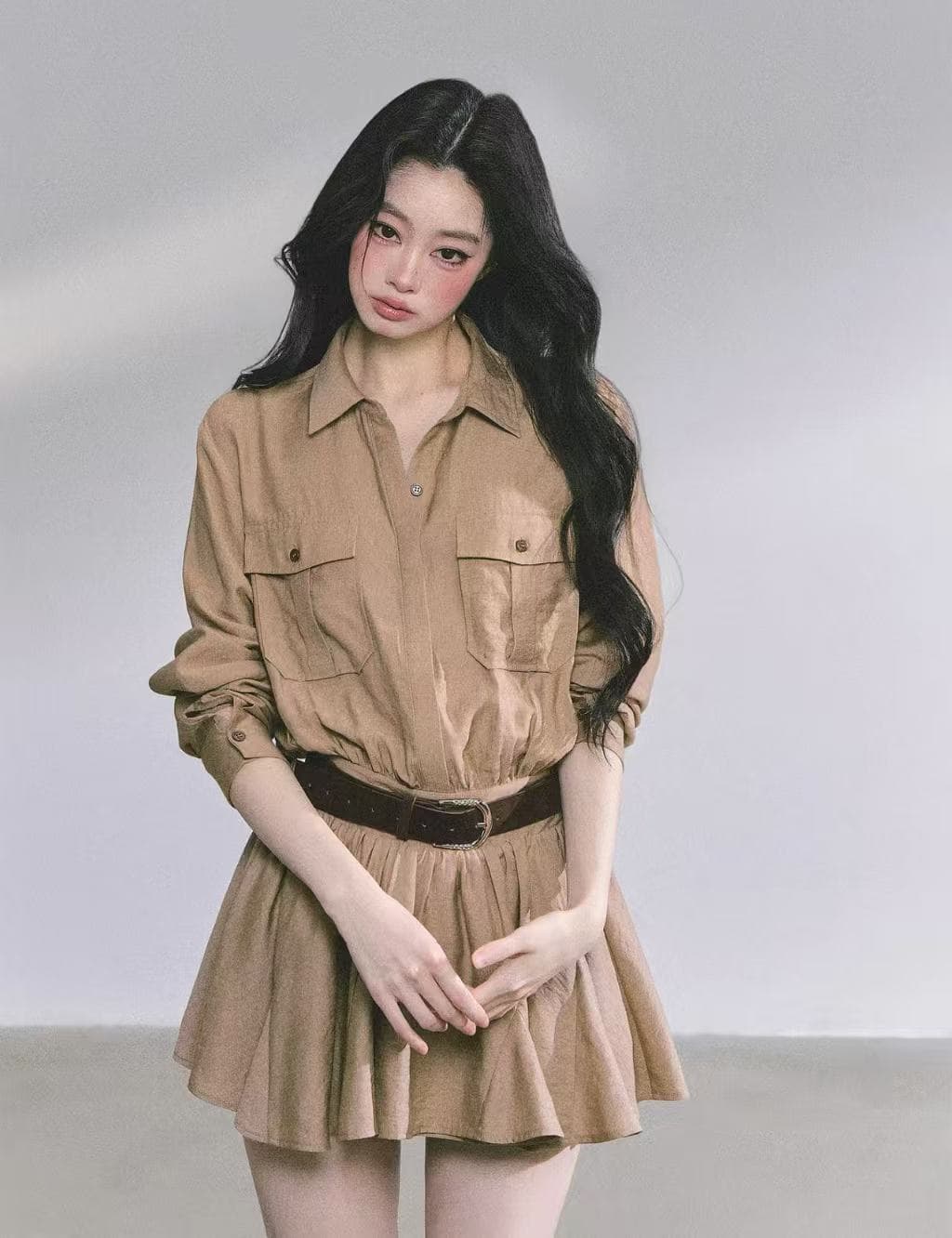 aomalm 덜 또한 눈 높음 지혜 바 En 바람 고급 센스 그는 벤 바람 워크웨어 여성 드레스 가을 퍼프 미니 스커트 이미지 4