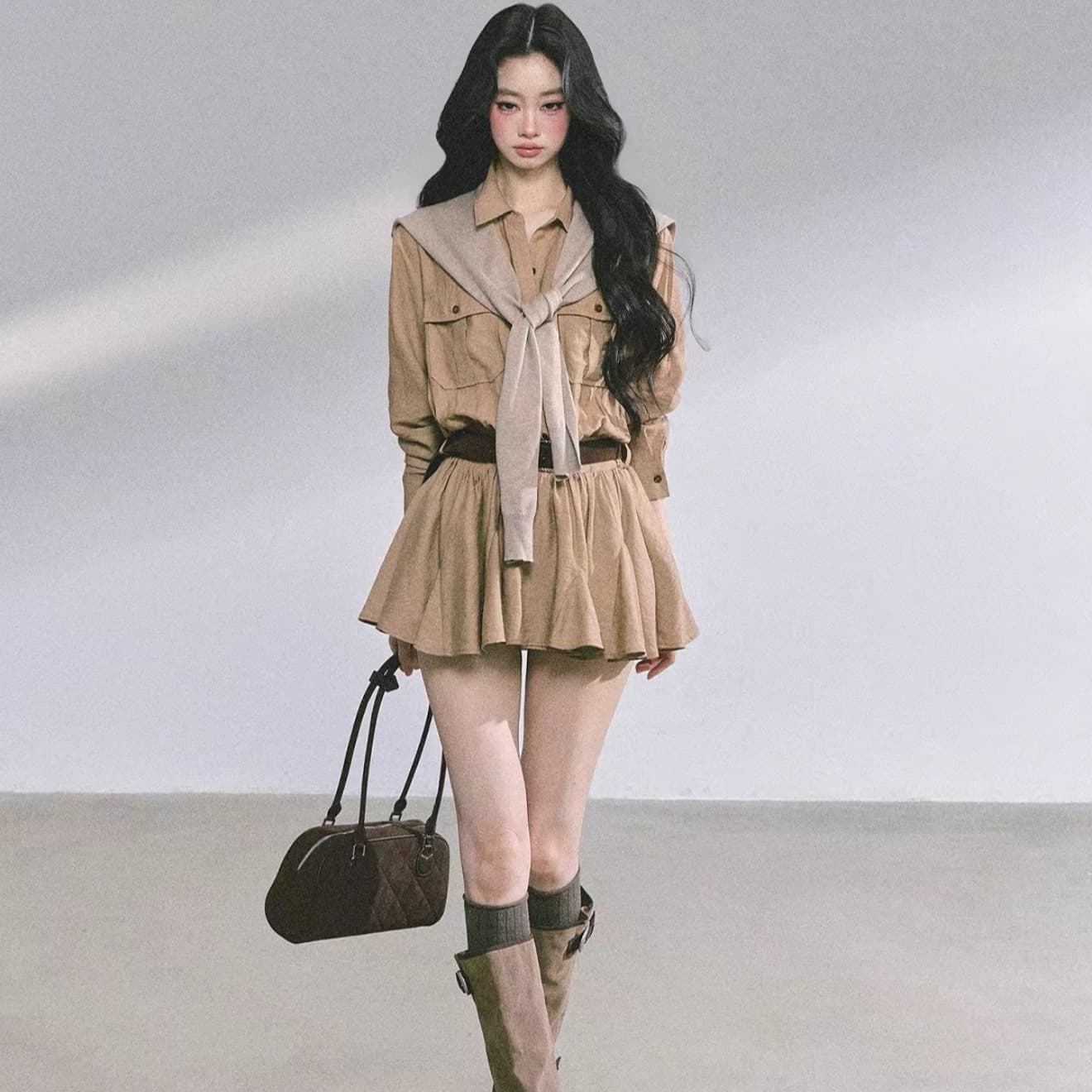 aomalm 덜 또한 눈 높음 지혜 바 En 바람 고급 센스 그는 벤 바람 워크웨어 여성 드레스 가을 퍼프 미니 스커트 이미지 5