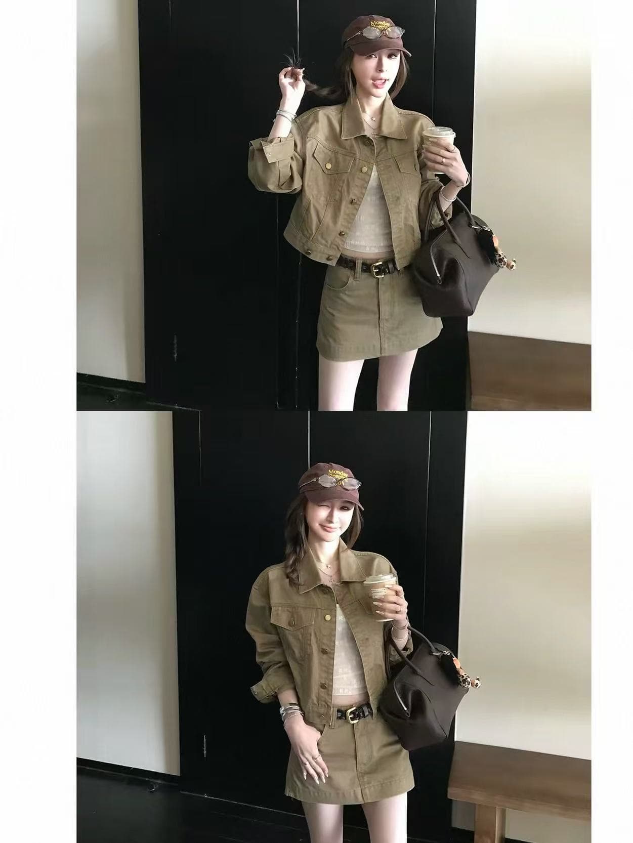 jeans suit 느슨함 타닌 절대적으로 훌륭함 비율 워싱 면 부드러운 반면 이 뼈 느슨함 자기 접촉 데님 세트 이미지 4