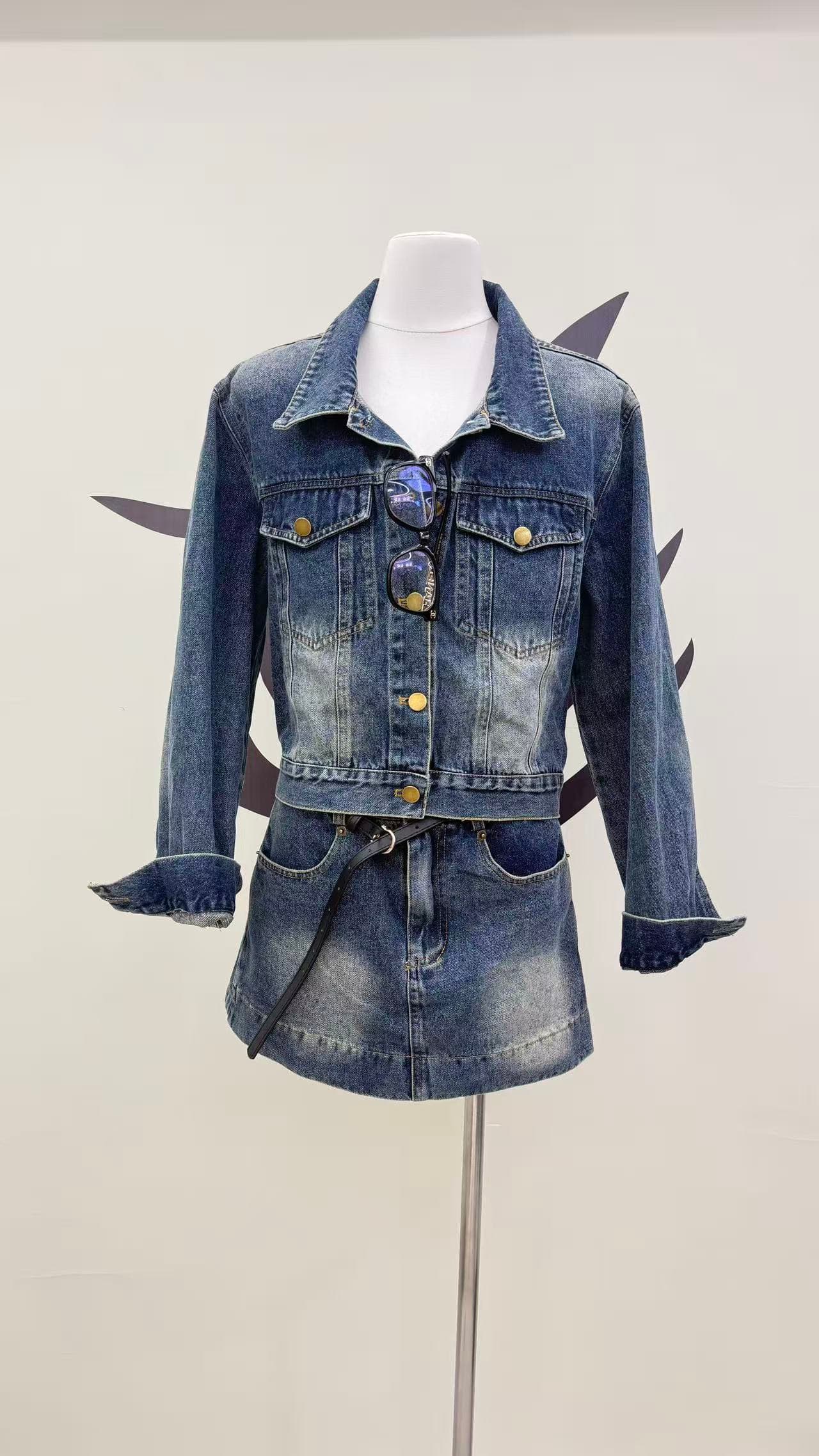 jeans suit 느슨함 타닌 절대적으로 훌륭함 비율 워싱 면 부드러운 반면 이 뼈 느슨함 자기 접촉 데님 세트 이미지 2