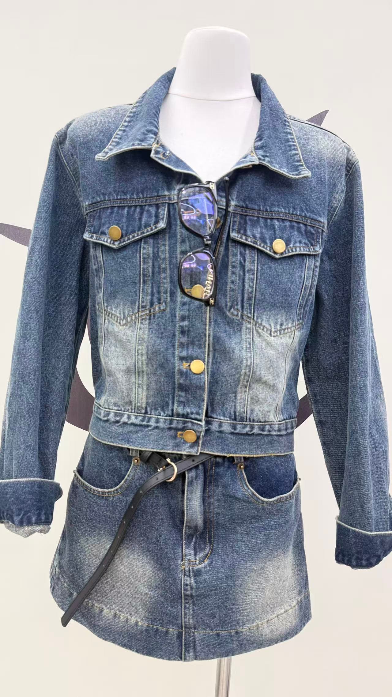 jeans suit 느슨함 타닌 절대적으로 훌륭함 비율 워싱 면 부드러운 반면 이 뼈 느슨함 자기 접촉 데님 세트 상세 이미지 6