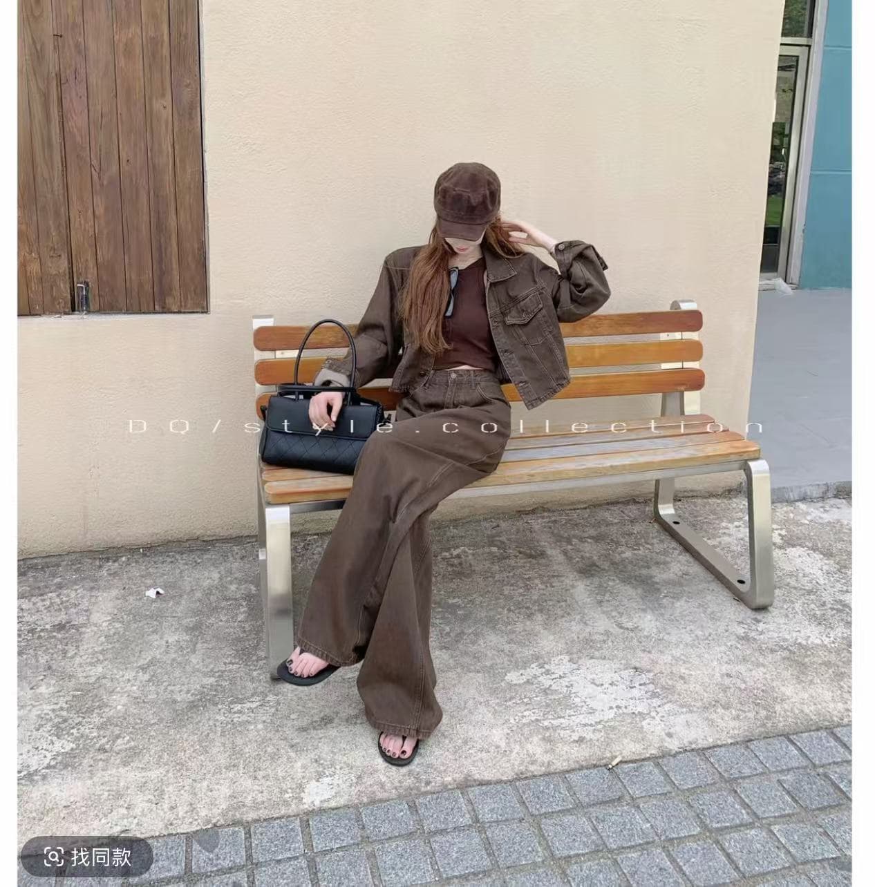 뜨거운 코코아 캐러멜 커피 데님 재킷 바지 세트 이미지 2