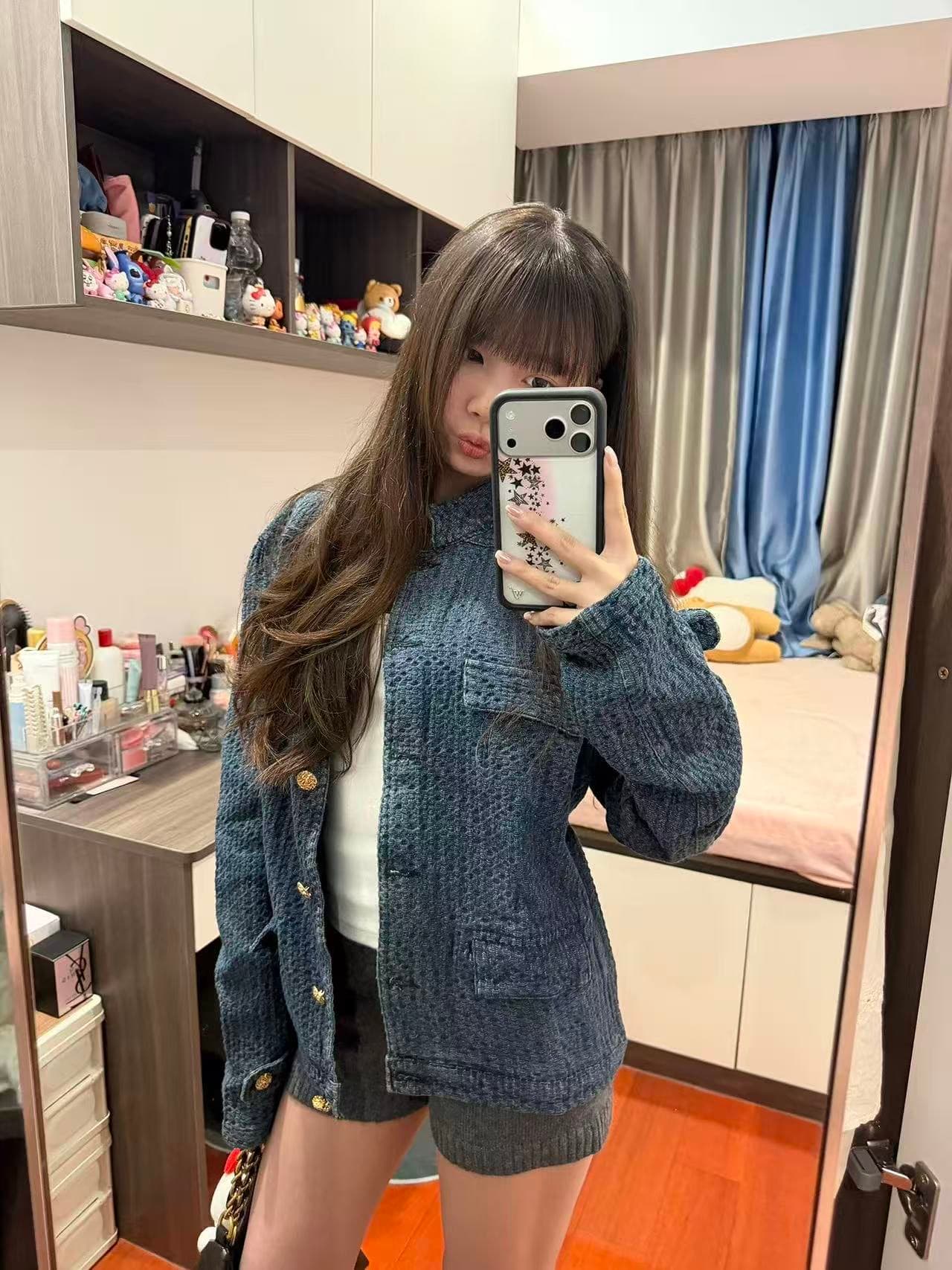 레트로 패치워크 단추 오픈 가디건 파란색 데님 짧은 여성 코트 봄 가을 루즈핏 슬림해 보이는 캐주얼 재킷 트렌디 이미지 3