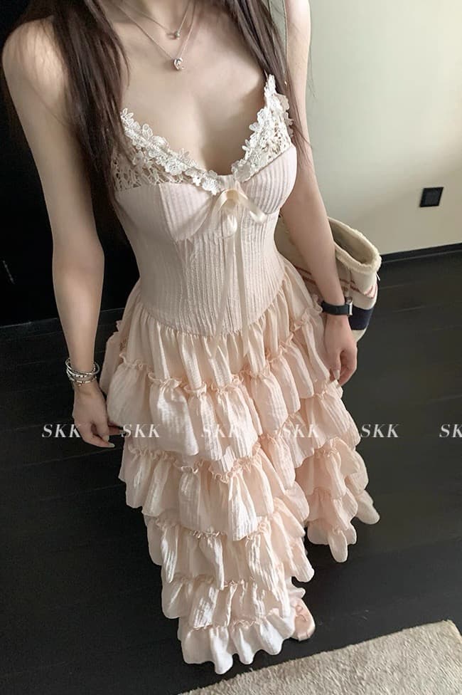 skk store S 지아 리 치마 프랑스식 무거운 작업 4 미터 소비 재료 레이스 슬립 드레스 3 차원 케이크 롱 스커트 상세 이미지 2