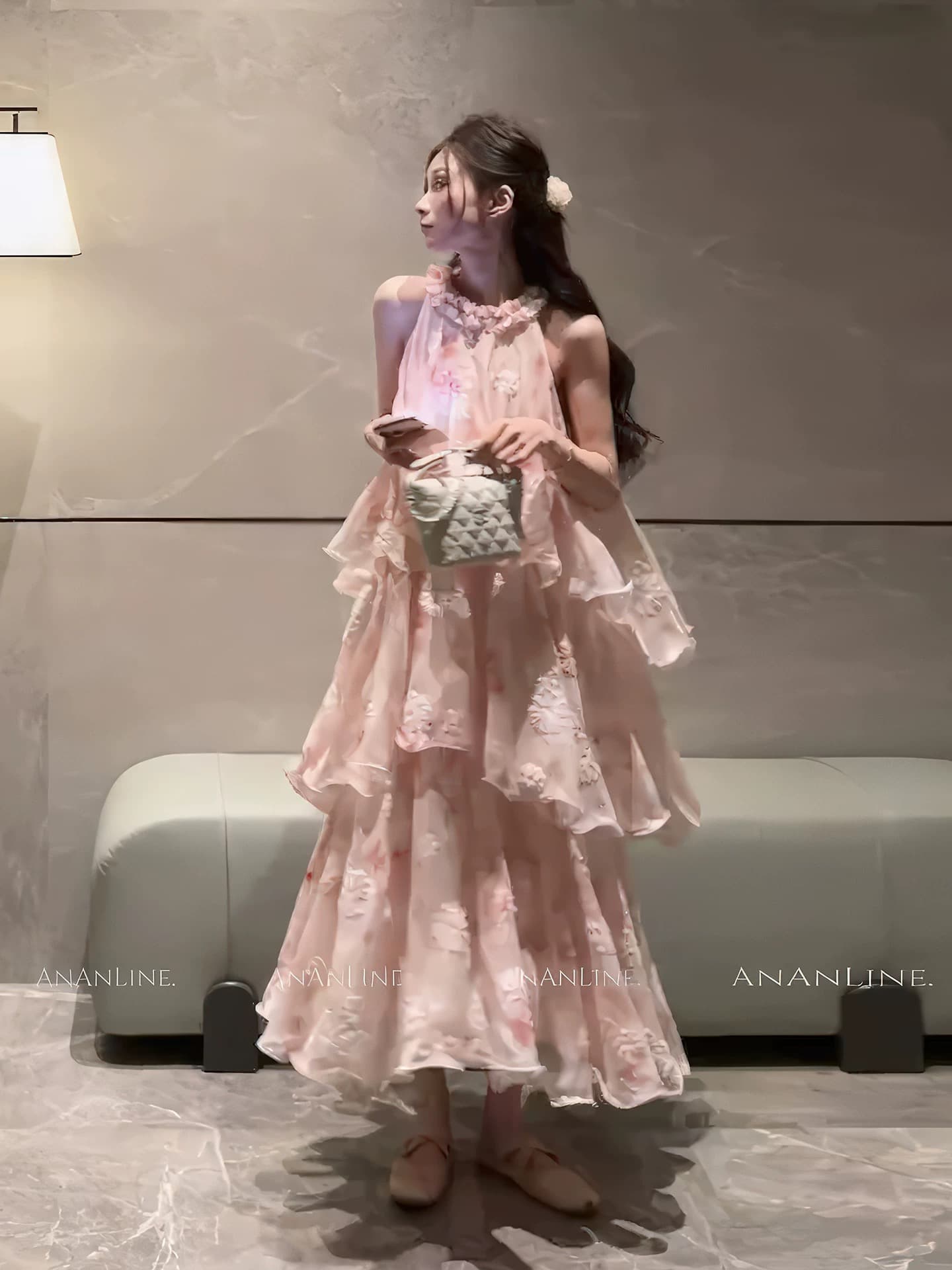 프랑스식 핑크색 민소매 행침 목 여성 드레스 여름 2026 새로운 요정 바람 케이크 드레스 휴가 품격 롱 스커트 상세 이미지 5