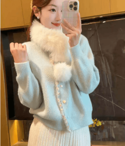 한 부서 슈퍼 아름다움 디자인 센스 색상 레이스 하트 버클 스웨터 여성 코트 레트로 니트 오픈 가디건 상세 이미지 6