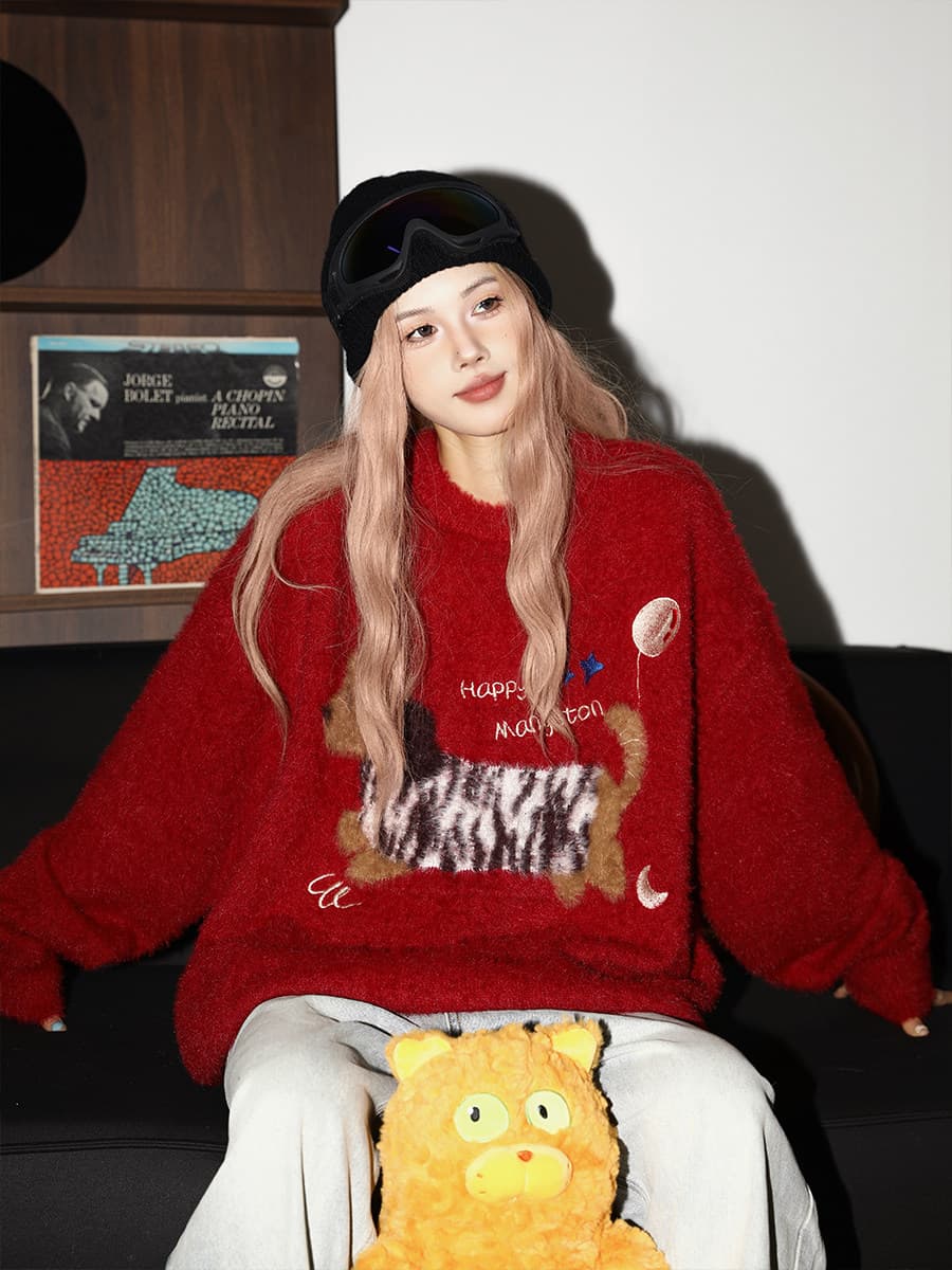 아메리칸 조수 브랜드 스웨터 여자 가을 겨울철 느긋한 바람 외출용 고급 센스 라운드 넥 풀오버 맨위 이미지 3