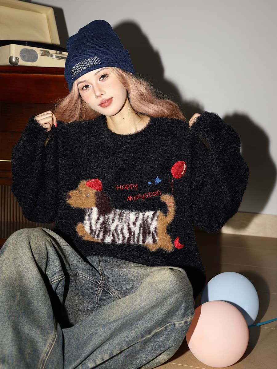 아메리칸 조수 브랜드 스웨터 여자 가을 겨울철 느긋한 바람 외출용 고급 센스 라운드 넥 풀오버 맨위 상세 이미지 4