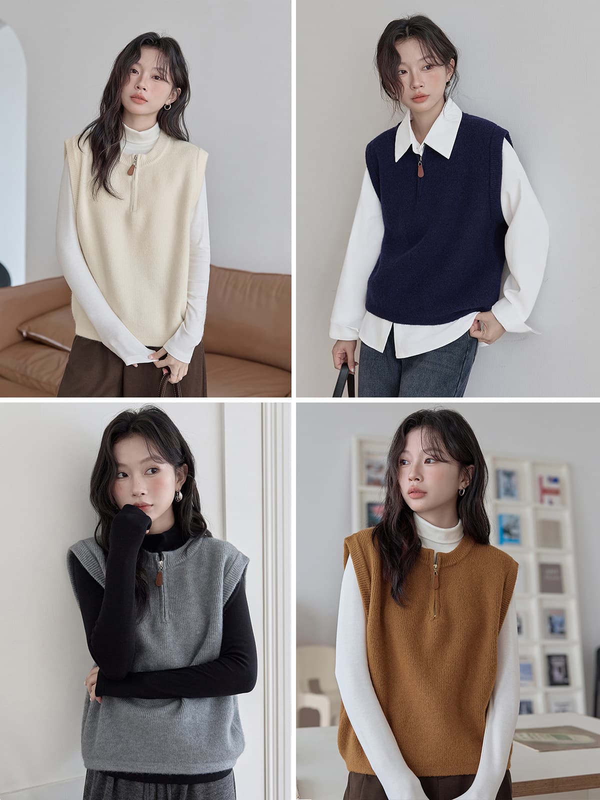 회색 니트 조끼 여자 2026 봄 가을 새로운 작은 대중 다용도 스택 착용 민소매 스웨터 조끼 이미지 3
