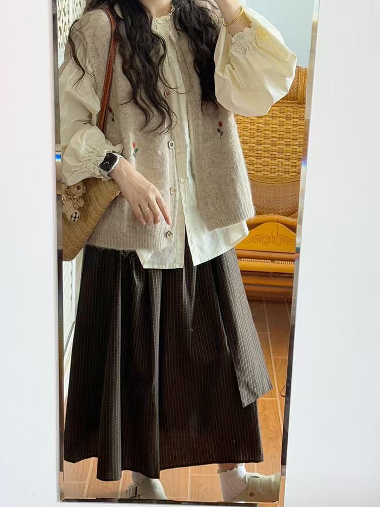 작은 샤넬 스타일 오트밀 색상 꽃 자수 니트 오픈 가디건 스택 착용 조끼 조끼 여자 가을 겨울 외부 가져 가라. 작은 키 맨위 상세 이미지 5