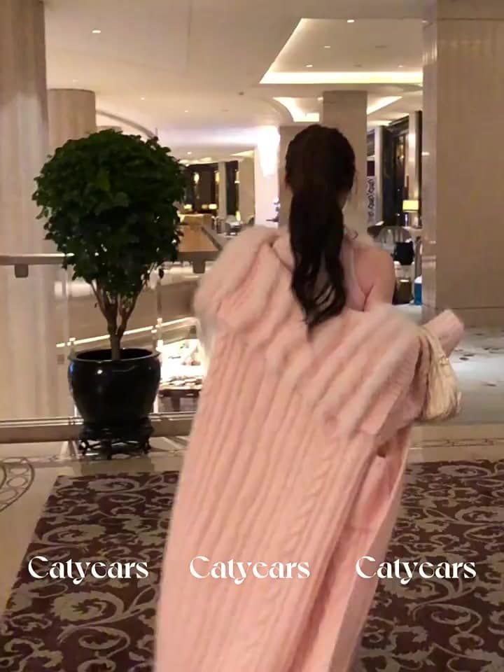 catyears 고양이 년 느긋한 다시 아름다운 겨울 분위기 사실 여우털 빅 칼라 니트 대 이불 스웨터 이미지 2