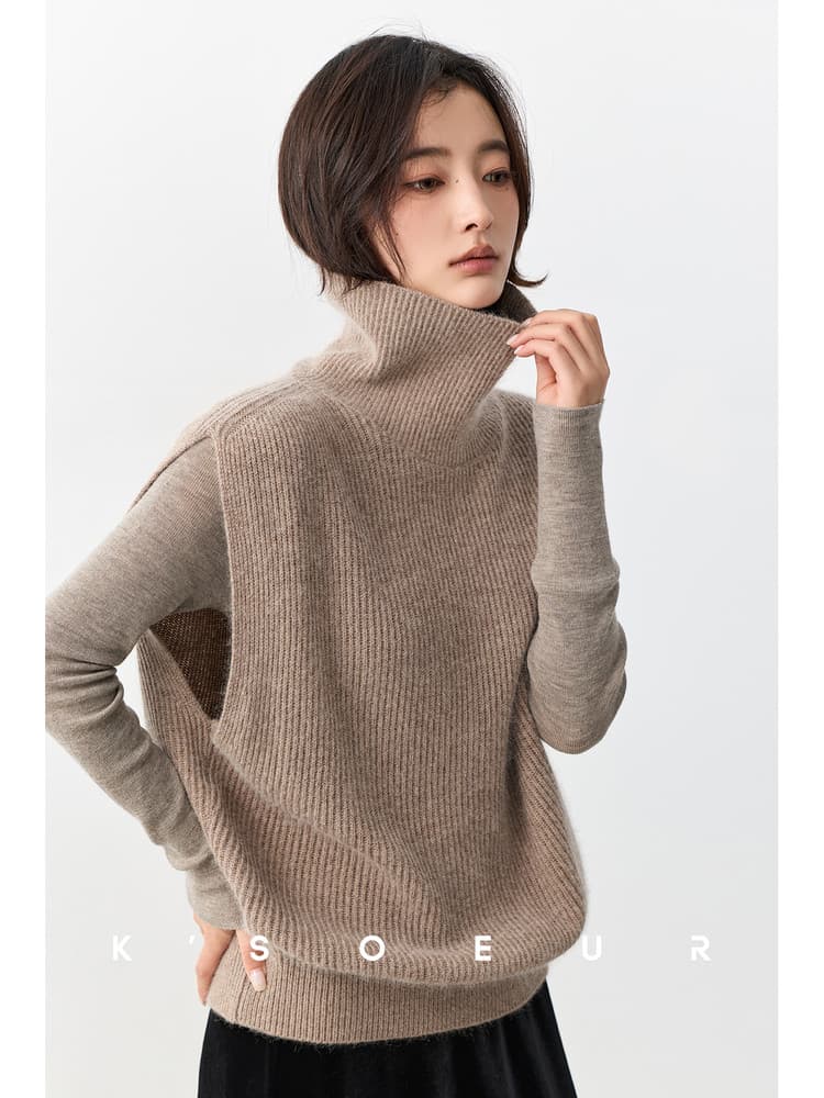 느슨함 센스 터틀넥 스택 착용 품격 오래된 돈 바람 니트 스웨터 이미지 3