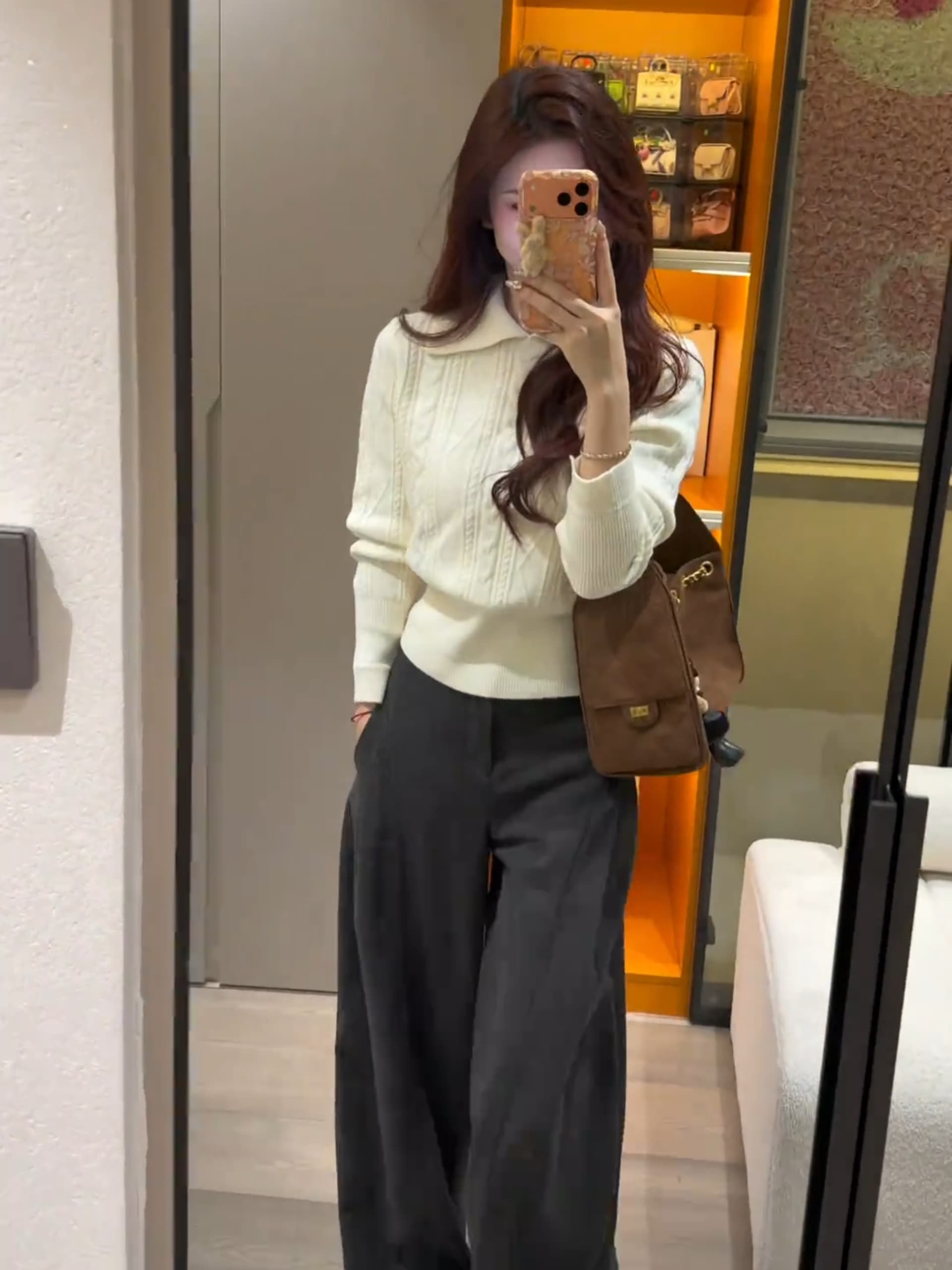 miu 부서 빛 직업 센스 긴팔 니트 스웨터 여성 가을 겨울 한국 스타일 polo 폴로 칼라 꽈배기 만나는 맨위 허리 수축 스웨터 상세 이미지 7