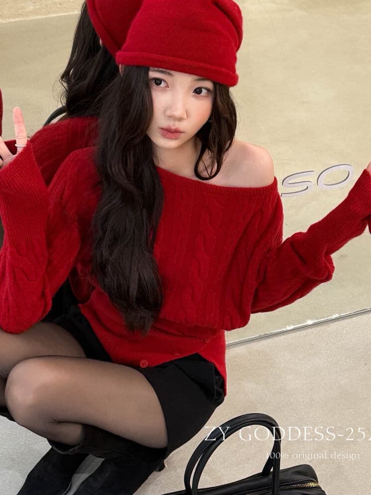한 부서 부드러운 찹쌀 꽈배기 트임 스웨터 보트넥 몸매 가꾸기 슬림해 보이는 긴팔 기본 셔츠 여성 이미지 4