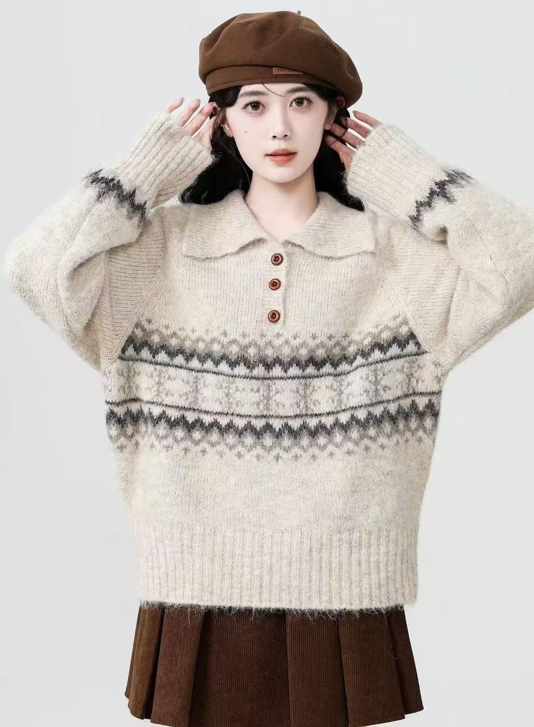 2026 가을 겨울철 새로운 고급 센스 느긋한 바람 착용 가져 가라. 스웨터 여성 캐주얼 부드러운 찹쌀 후드 니트 스웨터 맨위 이미지 3