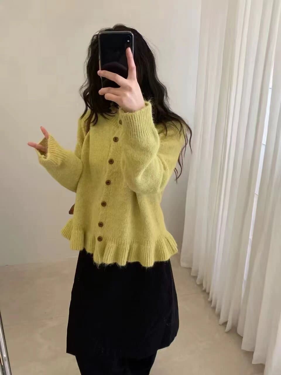 한 부서 라운드 넥 나무 버클 프릴 니트 오픈 가디건 여성 가을 부드러운 찹쌀 루즈핏 느긋한 바람 레이스 스웨터 코트 상세 이미지 5