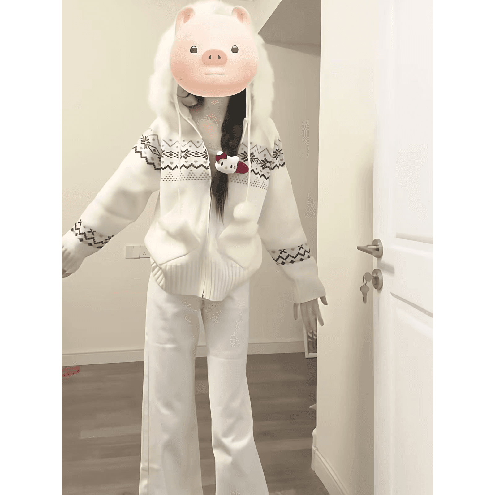 한 부서 화이트 공정한 섬 스웨터 오픈 가디건 여성 가을 겨울 루즈핏 느긋한 느슨함 고급 센스 큰 모피 칼라 재킷 맨위 상세 이미지 5