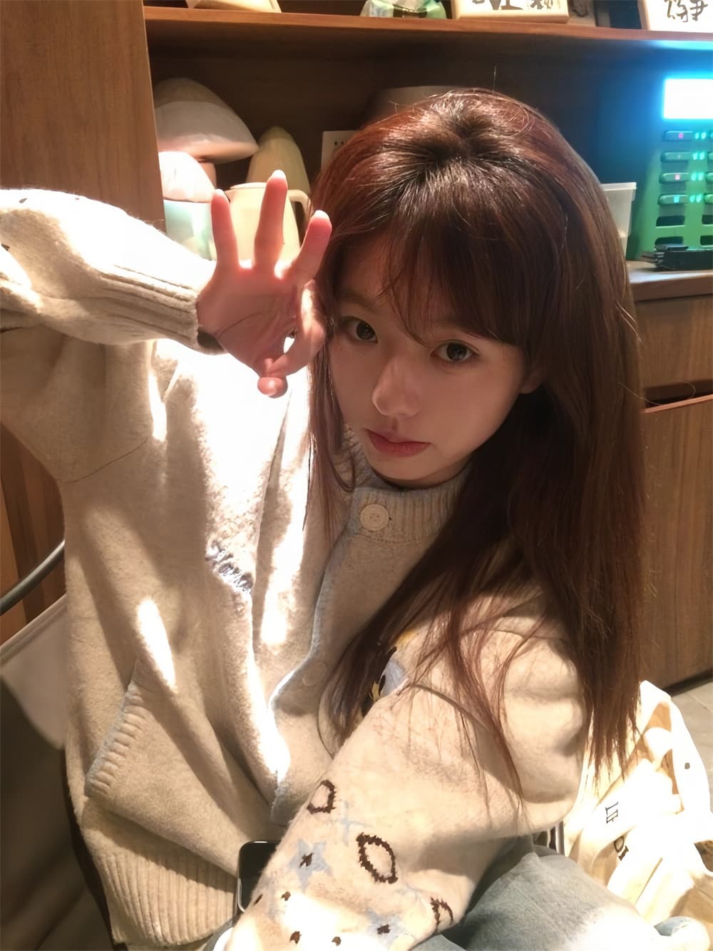 한 부서 귀여운 별 새끼 고양이 자수 니트 오픈 가디건 여성 가을 부드러운 찹쌀 루즈핏 다용도 라운드 넥 스웨터 코트 이미지 3