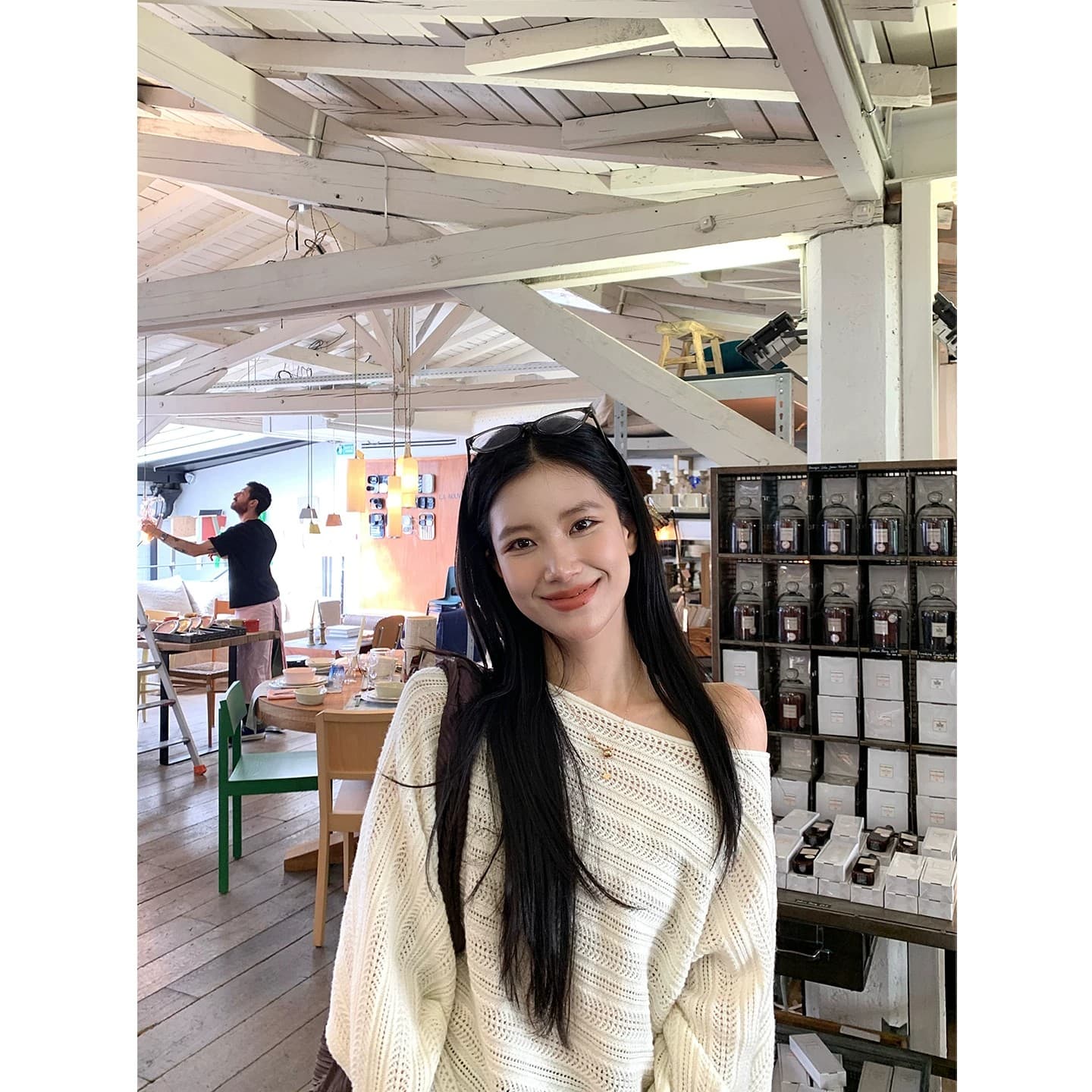 daqianwithu 양모 홀로우 아웃 짜임 느슨함 센스 슬림해 보이는 풀오버 이미지 3